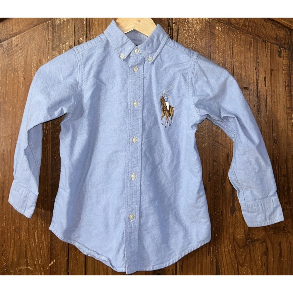 Ralph Lauren Boys Large Polo Pony Shirt Size 5 Long Sleeve Button Down